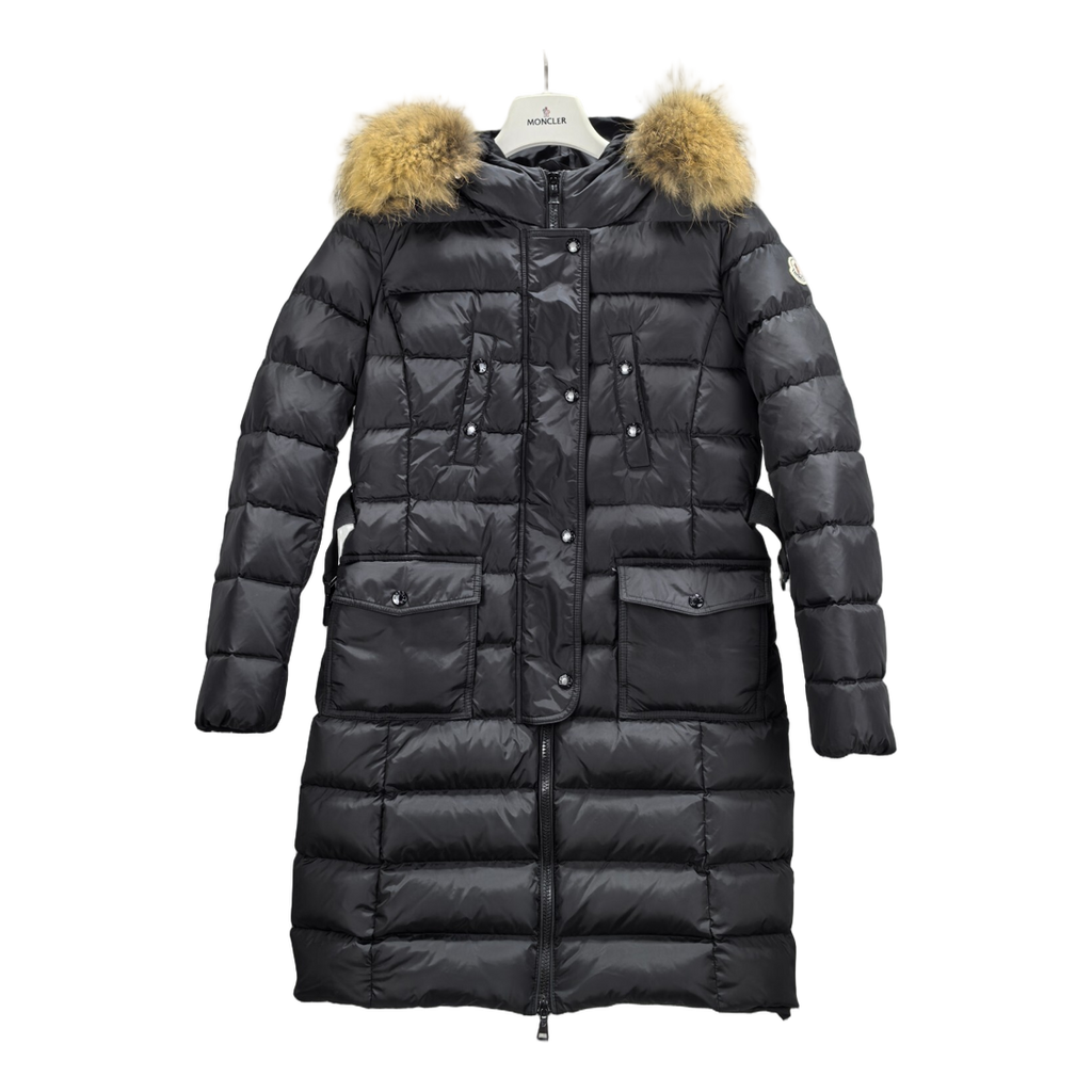 Moncler Four-Pocket Fur-Trim Hooded Long Down Coat - Black