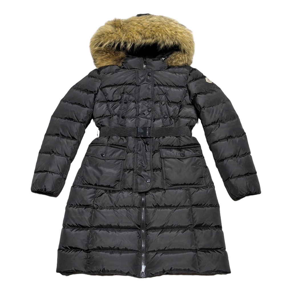 Moncler Four-Pocket Fur-Trim Hooded Long Down Coat - Black