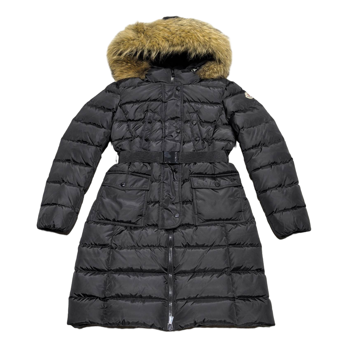 Moncler Four-Pocket Fur-Trim Hooded Long Down Coat - Black