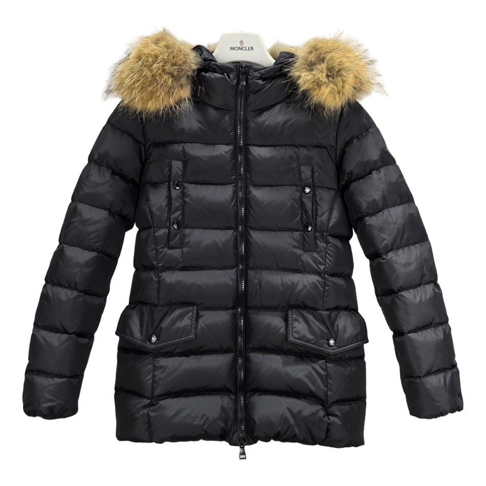 Moncler Four-Pocket Belted Fur-Trim Down Puffer Jacket - Black