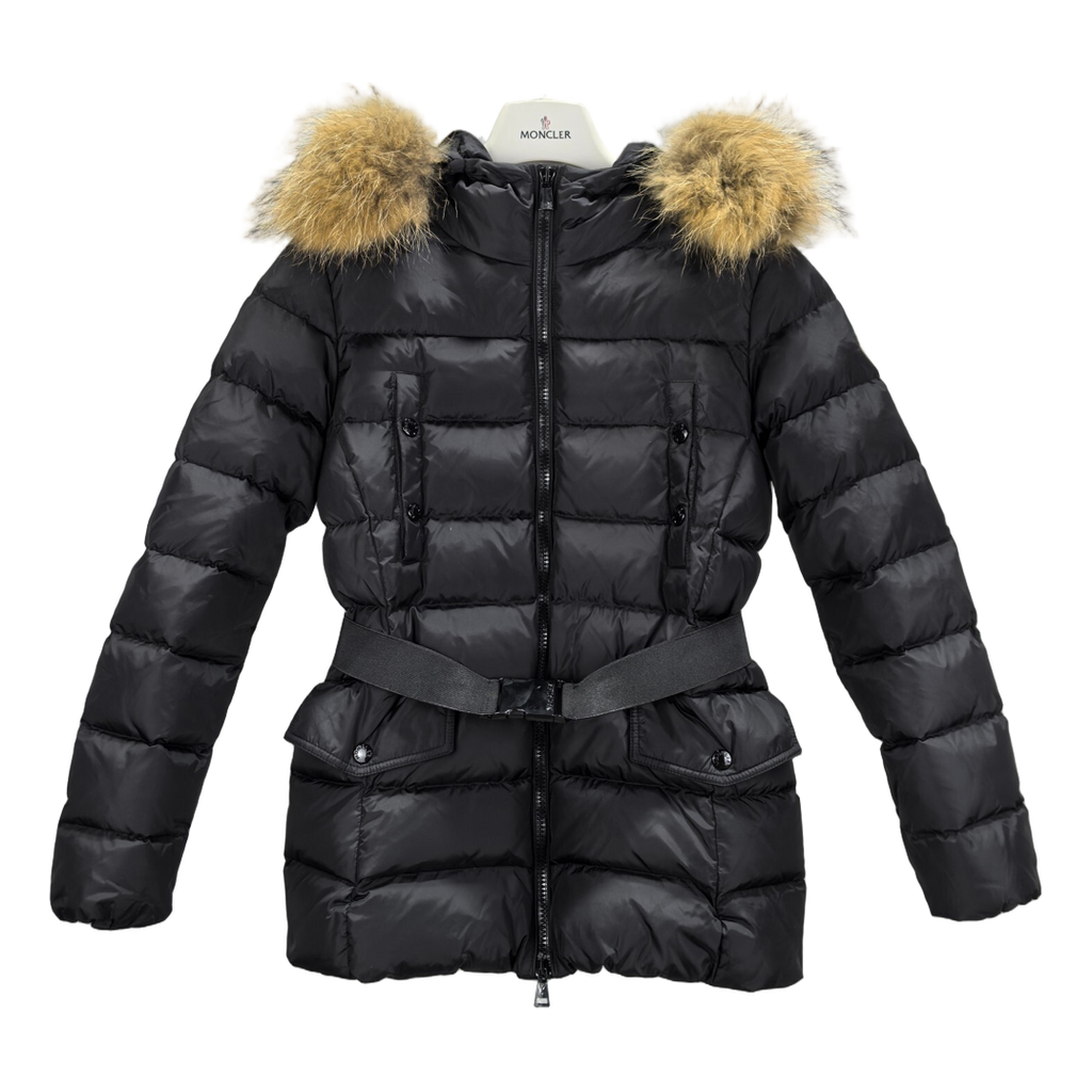 Moncler Four-Pocket Belted Fur-Trim Down Puffer Jacket - Black