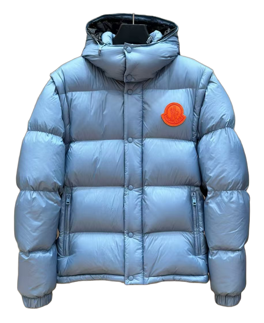 Moncler Orange-Badge Hooded Down Puffer Jacket - Ice Blue