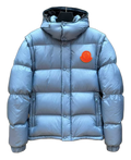 Moncler Orange-Badge Hooded Down Puffer Jacket - Ice Blue