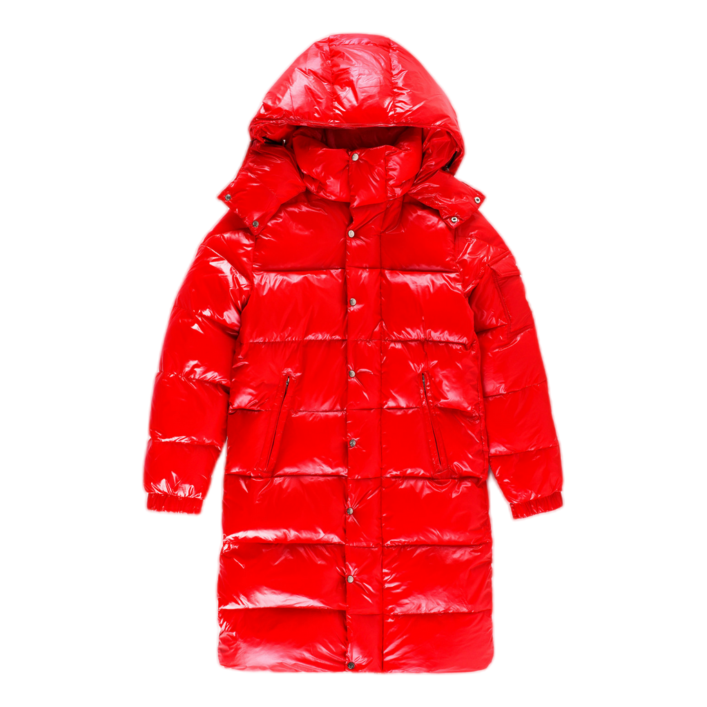 Moncler Hanoverian Glossy Hooded Long Down Coat - Red