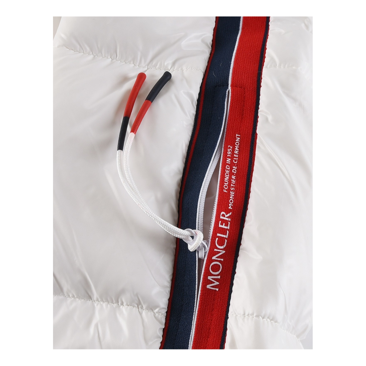 Moncler Glossy Tricolour Sleeve-Stripe Hooded Down Puffer Jacket