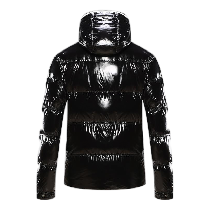 Moncler Glossy Hooded Down Puffer Jacket with Contrast Trim