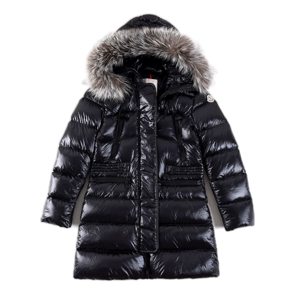 Moncler Fur-Trim Long Down Puffer Jacket with Drawstring Waist