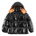 Moncler Glossy Black Short Down Puffer Jacket with Copper-Tone Lining
