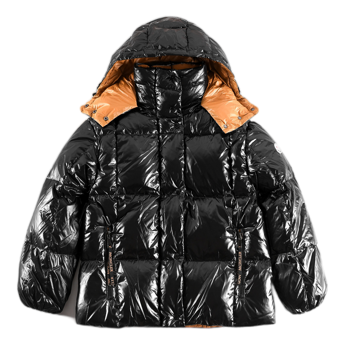 Moncler Glossy Black Short Down Puffer Jacket with Copper-Tone Lining