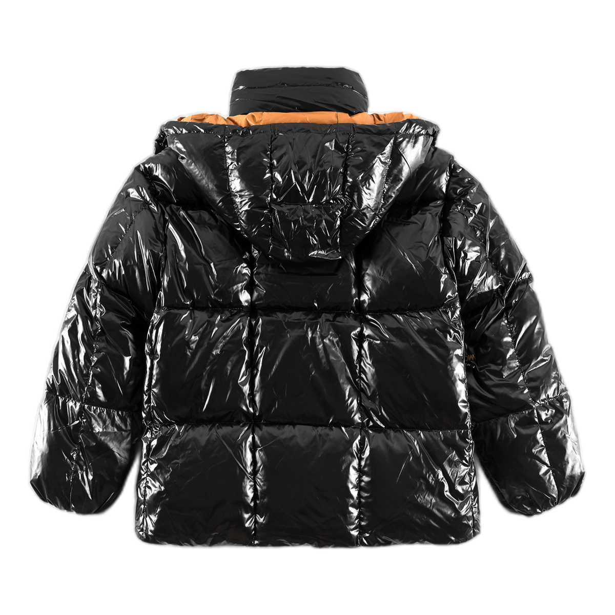 Moncler Glossy Black Short Down Puffer Jacket with Copper-Tone Lining