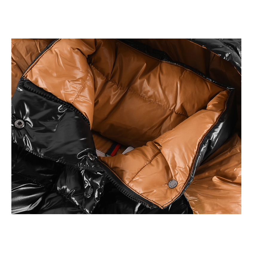 Moncler Glossy Black Short Down Puffer Jacket with Copper-Tone Lining