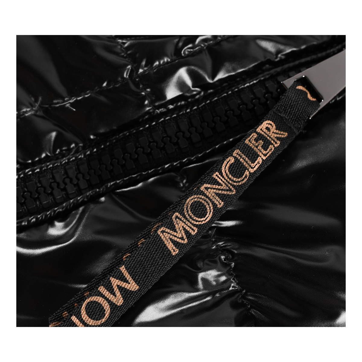 Moncler Glossy Black Short Down Puffer Jacket with Copper-Tone Lining