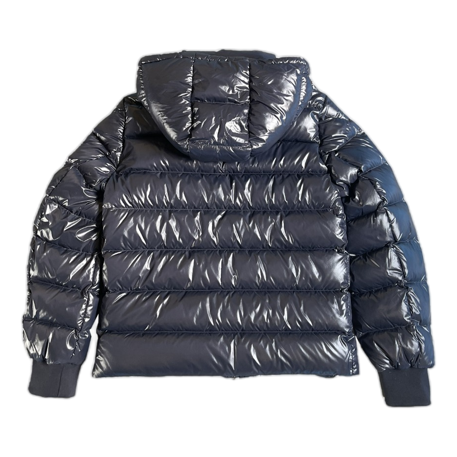 Moncler Glossy Logo-Zip Hooded Down Puffer Jacket - Navy