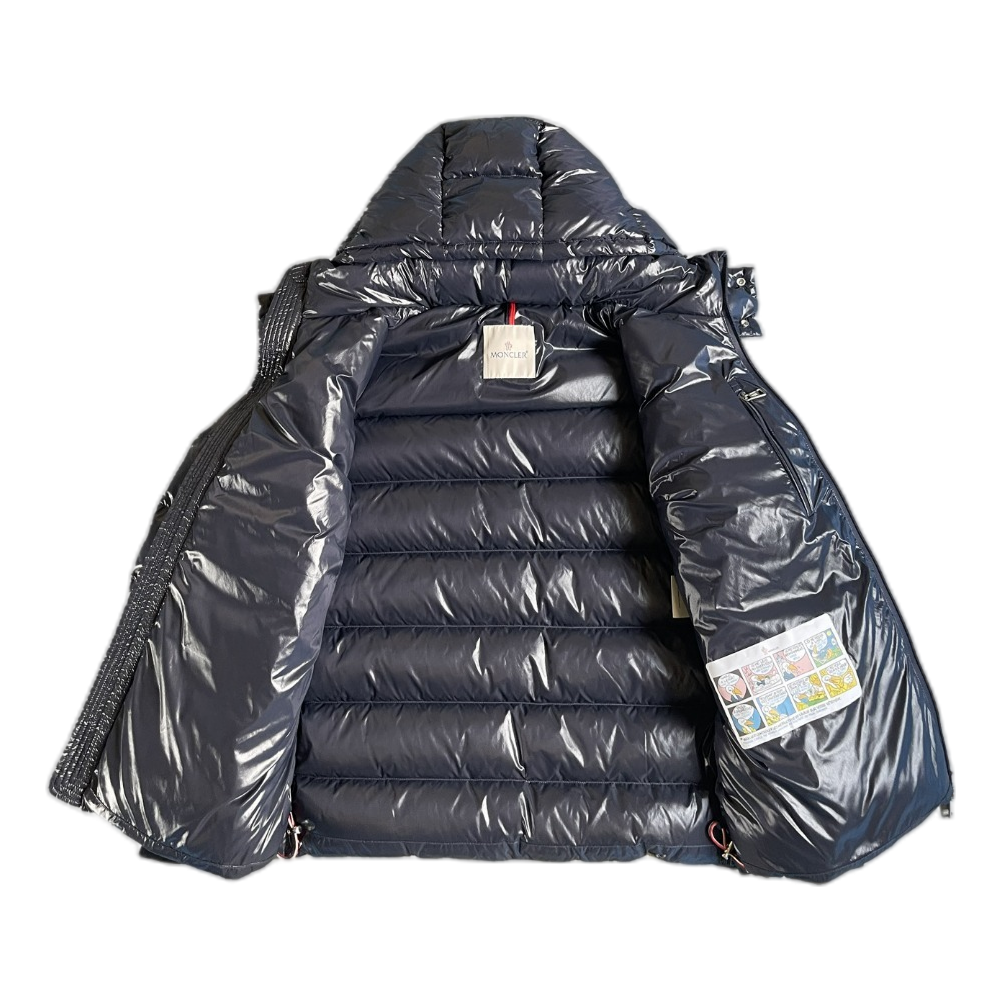 Moncler Glossy Logo-Zip Hooded Down Puffer Jacket - Navy