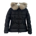 Moncler Black Down Puffer Jacket with Cinched Waist and Fur-Trim Hood
