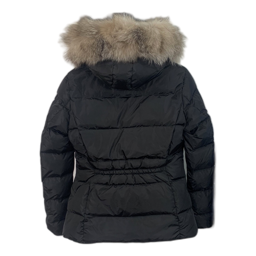 Moncler Black Down Puffer Jacket with Cinched Waist and Fur-Trim Hood