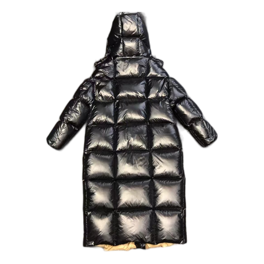 Moncler Gold-Lined Glossy Long Down Puffer Coat - Black