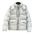 Moncler Hooded Down Puffer Jacket with Two-Way Zip in Off White