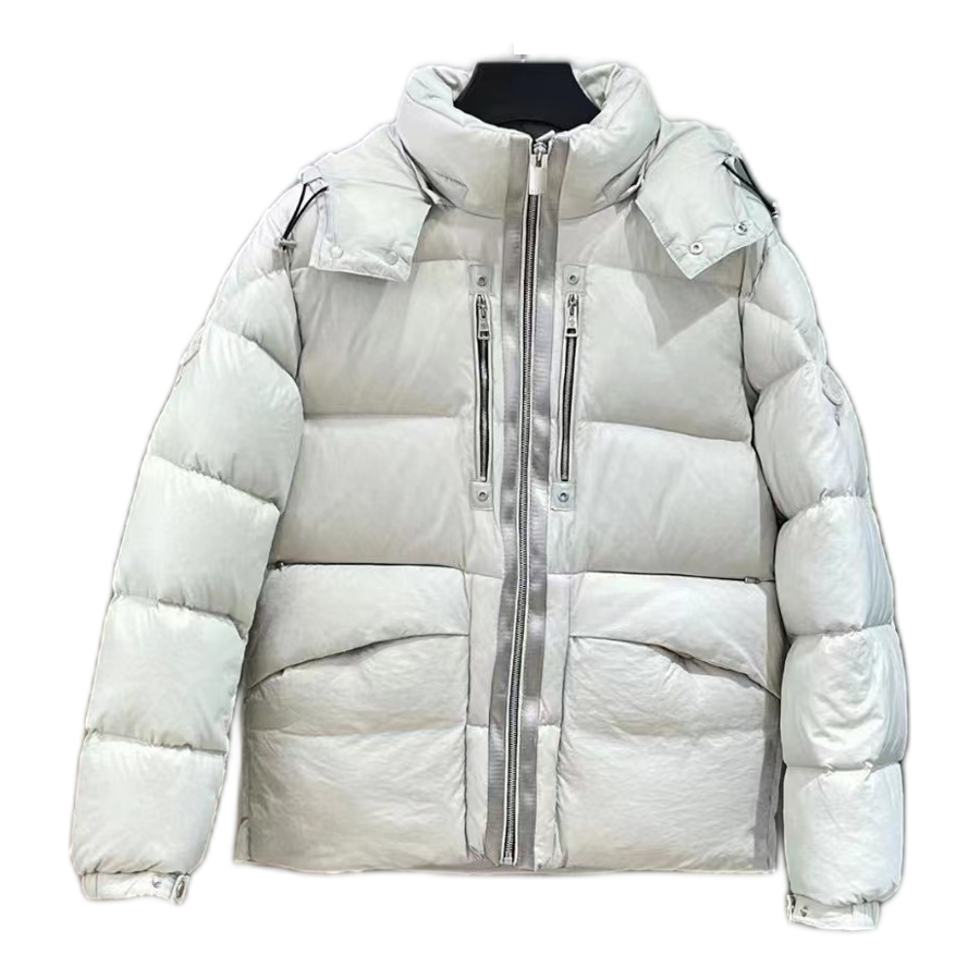 Moncler Hooded Down Puffer Jacket with Two-Way Zip in Off White
