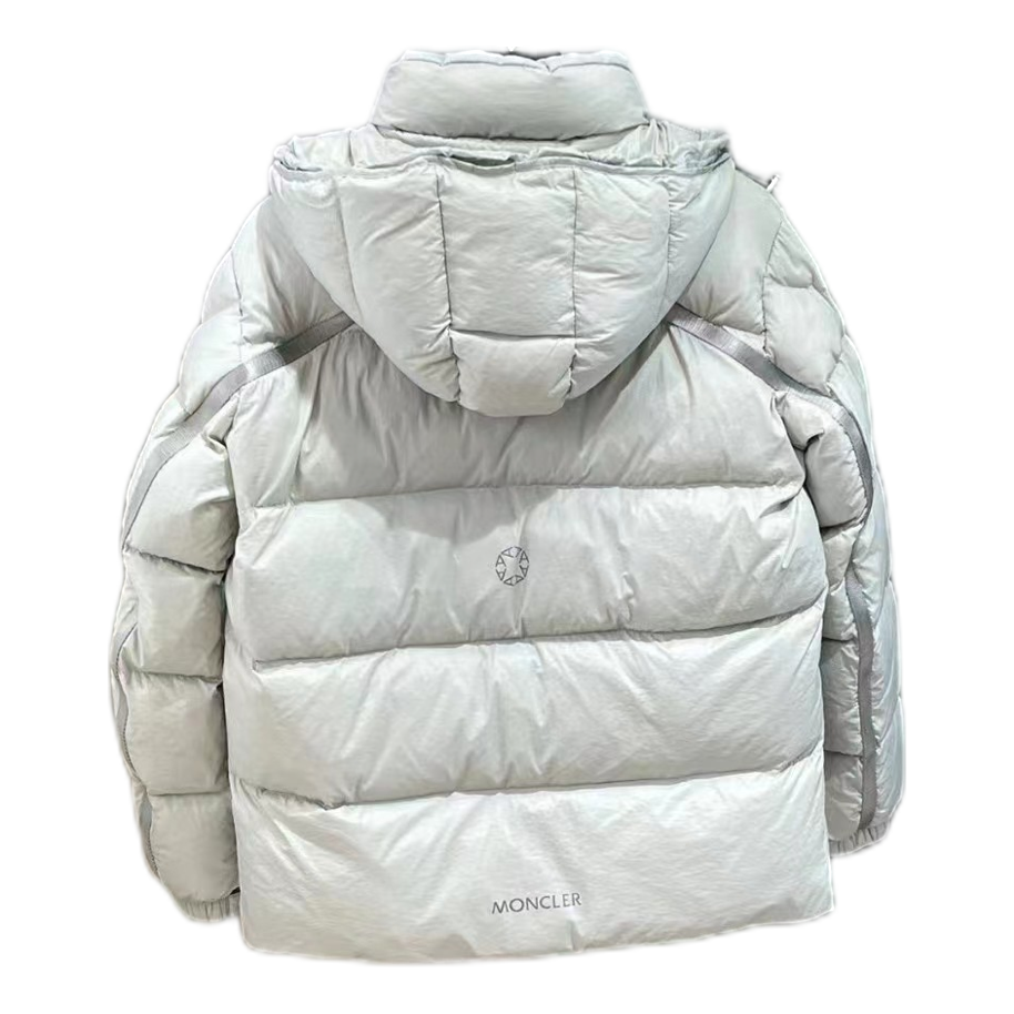 Moncler Hooded Down Puffer Jacket with Two-Way Zip in Off White