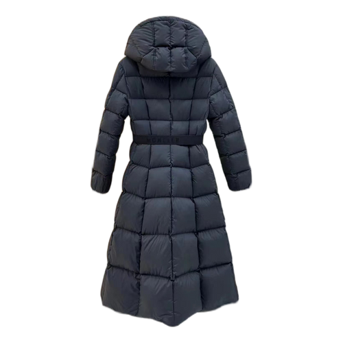 Moncler Fitted Long Down Puffer Coat with Drawstring Hood in Black