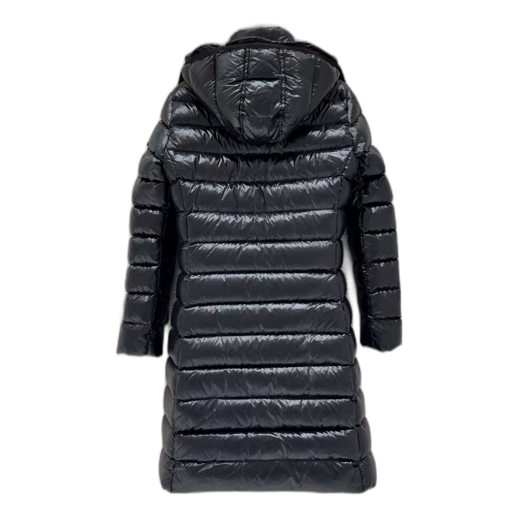 Moncler Narrow-Quilt Fur-Trim Hooded Long Down Coat - Black