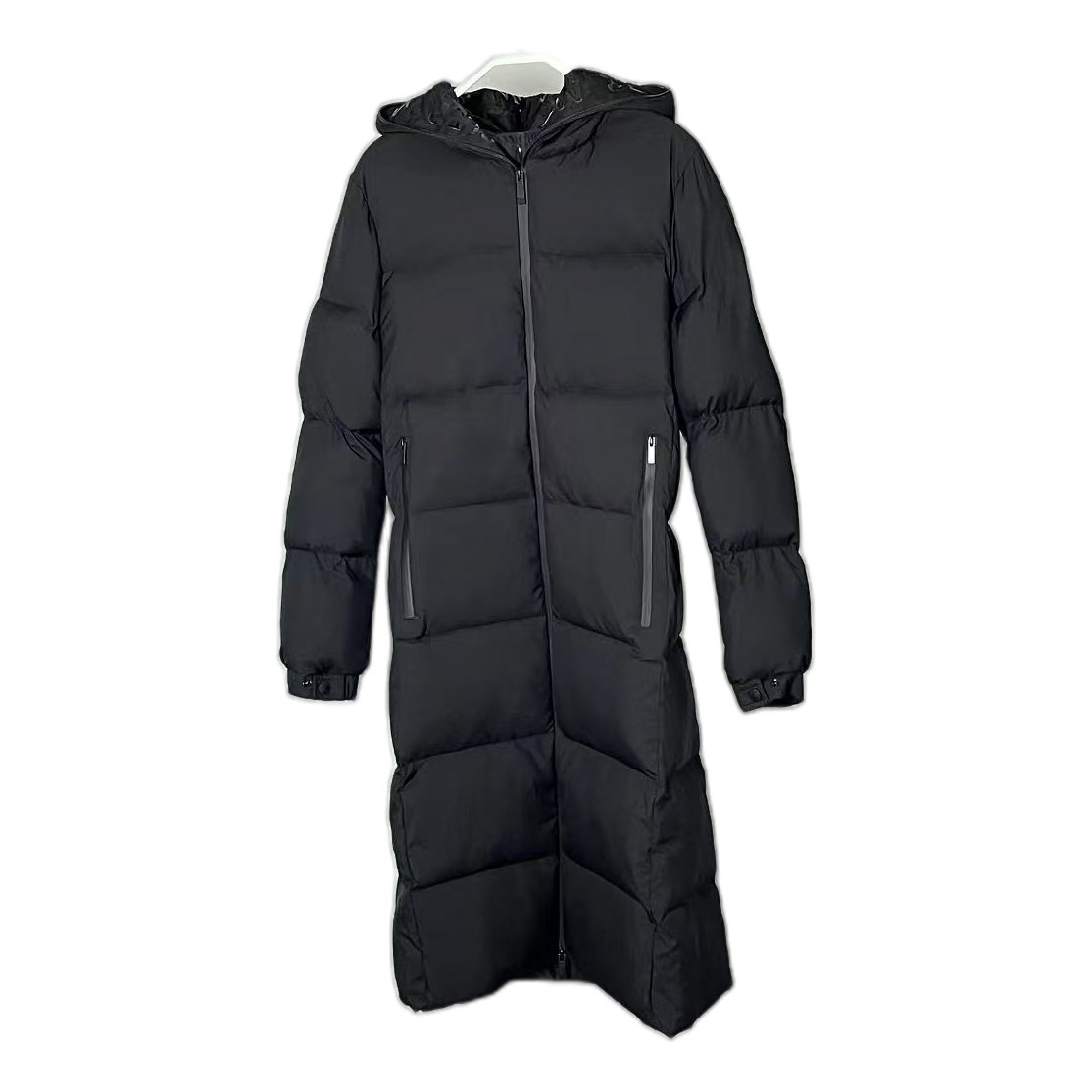 Moncler Matte Zip-Front Hooded Long Down Coat - Black