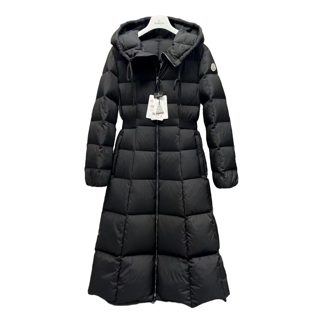 Moncler Fitted Long Hooded Puffer Coat in Black