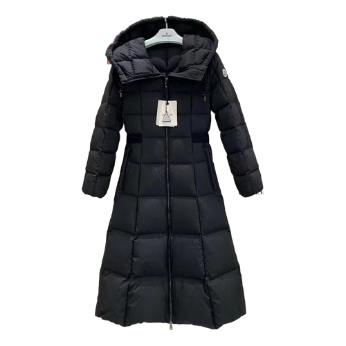 Moncler Fitted Long Hooded Puffer Coat in Black