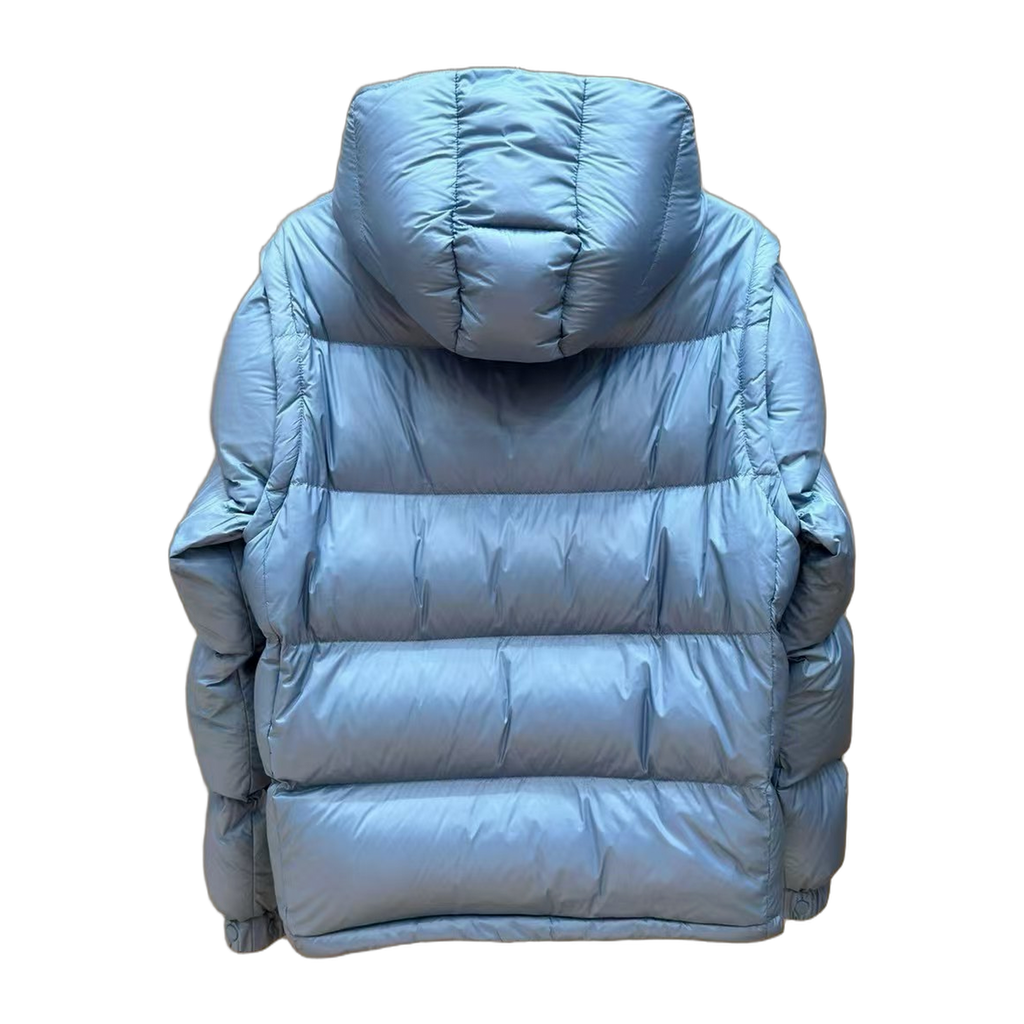 Moncler Orange-Badge Hooded Down Puffer Jacket - Ice Blue