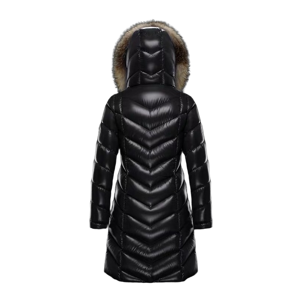 Moncler Fulmarus Chevron-Quilted Fur-Trim Long Down Coat
