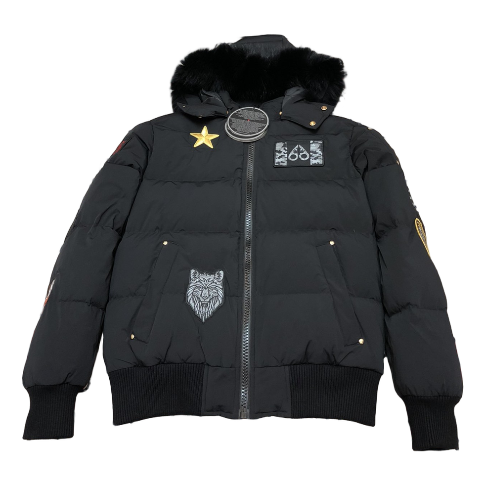 Moose Knuckles Patch-Detail Hooded Down Bomber Jacket - Black