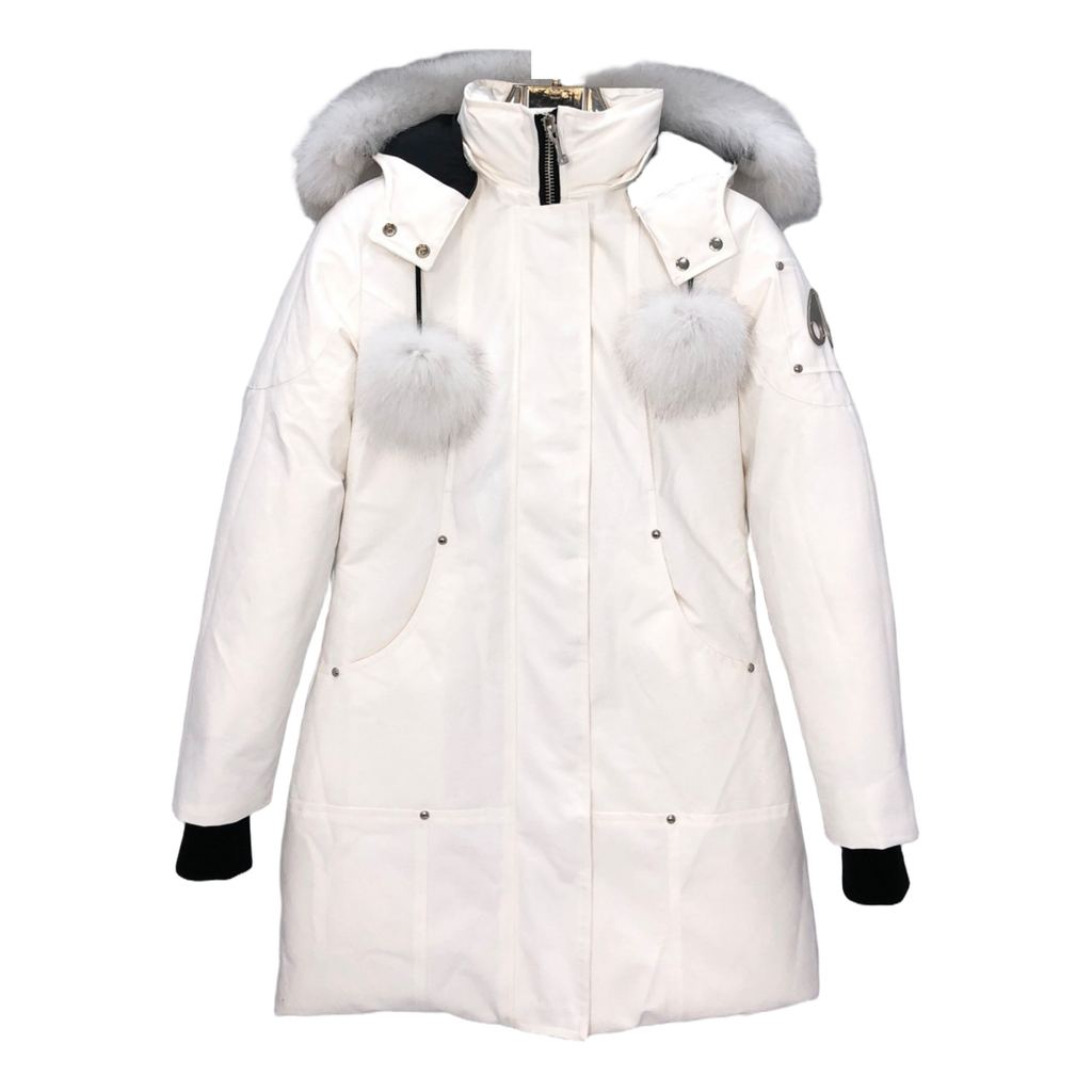 Moose Knuckles Stirling Hooded Down Parka with White Fur Trim