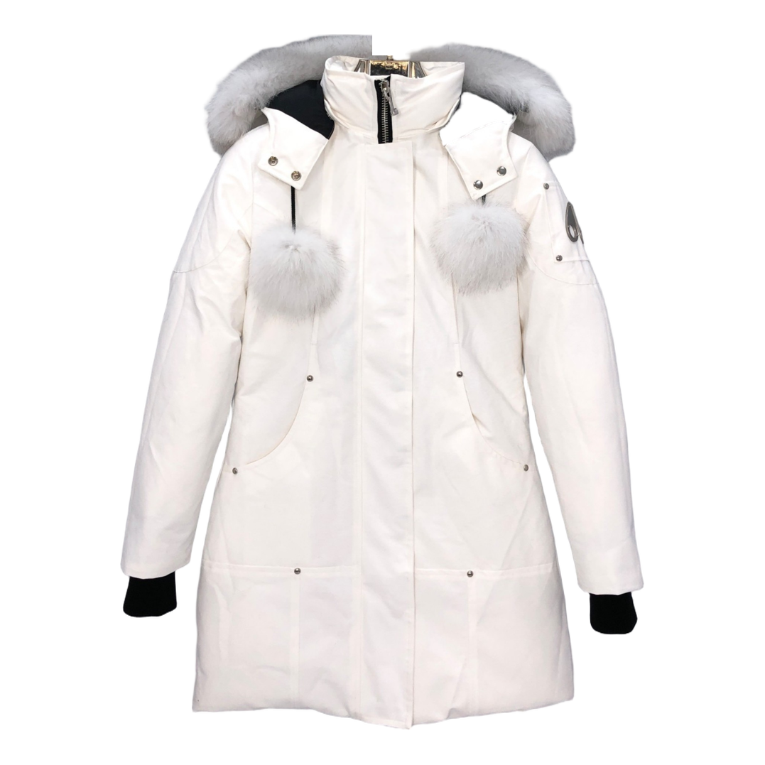 Moose Knuckles Stirling Hooded Down Parka with White Fur Trim