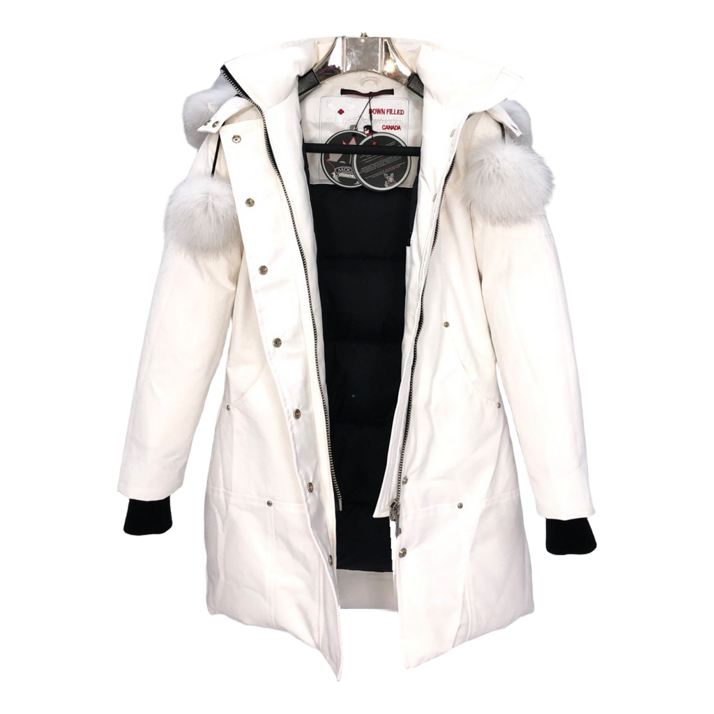 Moose Knuckles Stirling Hooded Down Parka with White Fur Trim