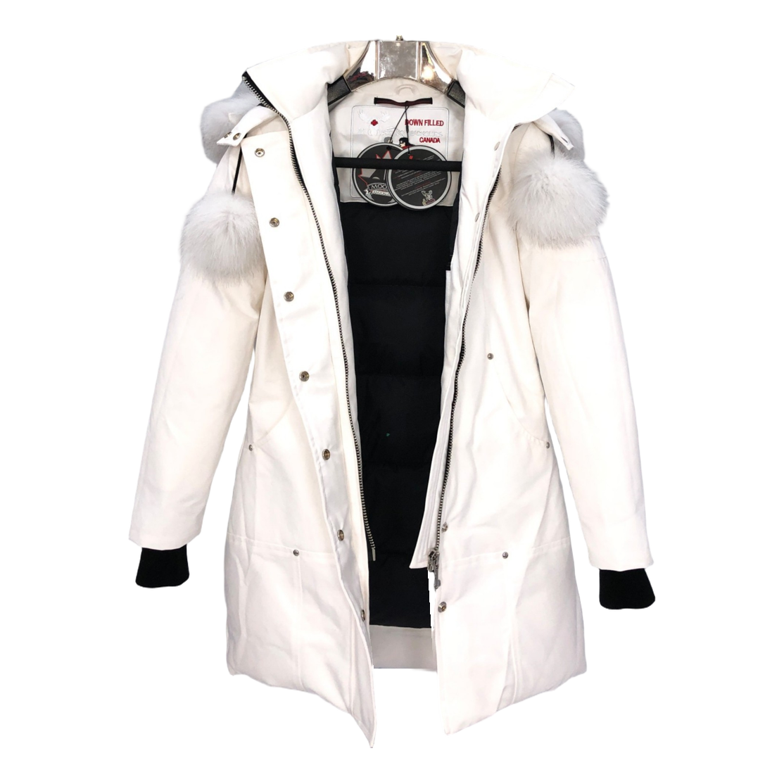 Moose Knuckles Stirling Hooded Down Parka with White Fur Trim