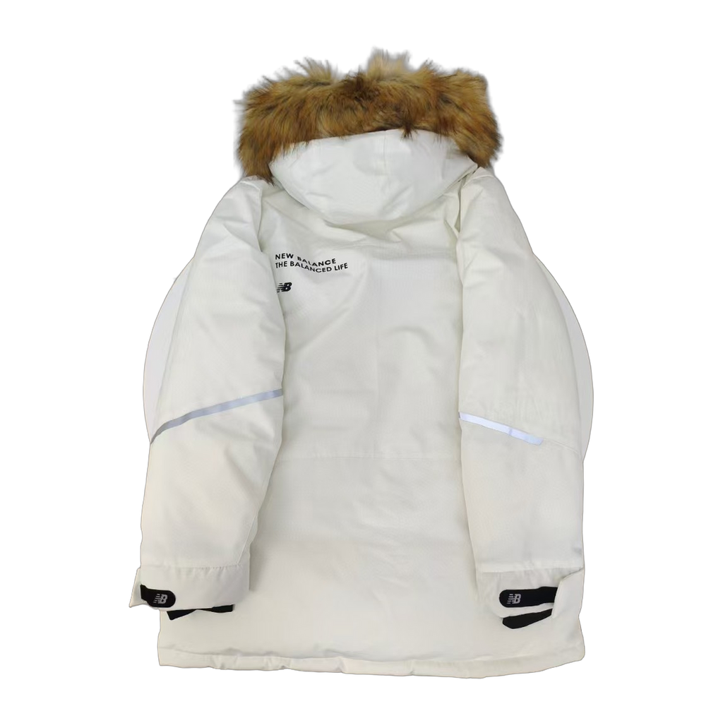 New Balance Faux Fur-Trim Hooded Utility Jacket - White