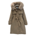 Prada Belted Faux Fur-Trim Hooded Coat - Beige