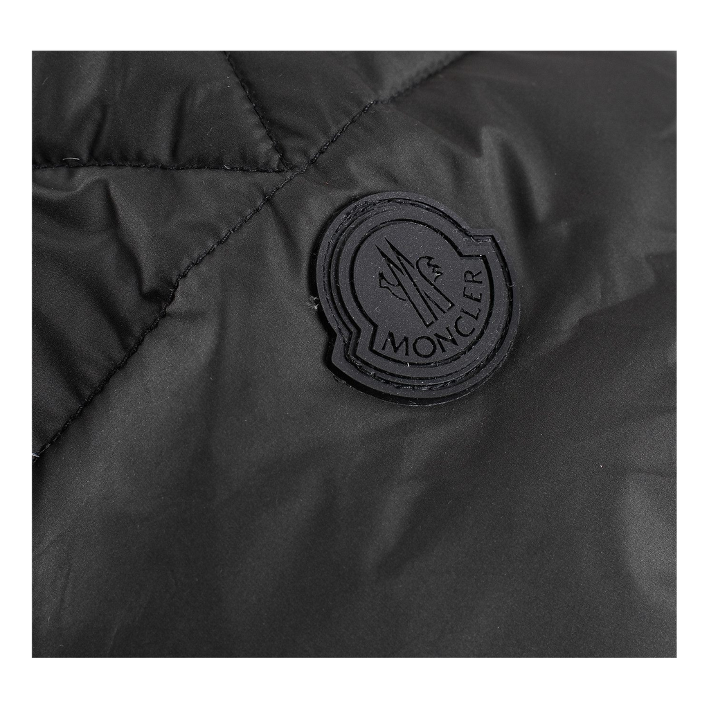 Moncler Black Down Puffer Jacket with Logo Hood and Contrast Lining