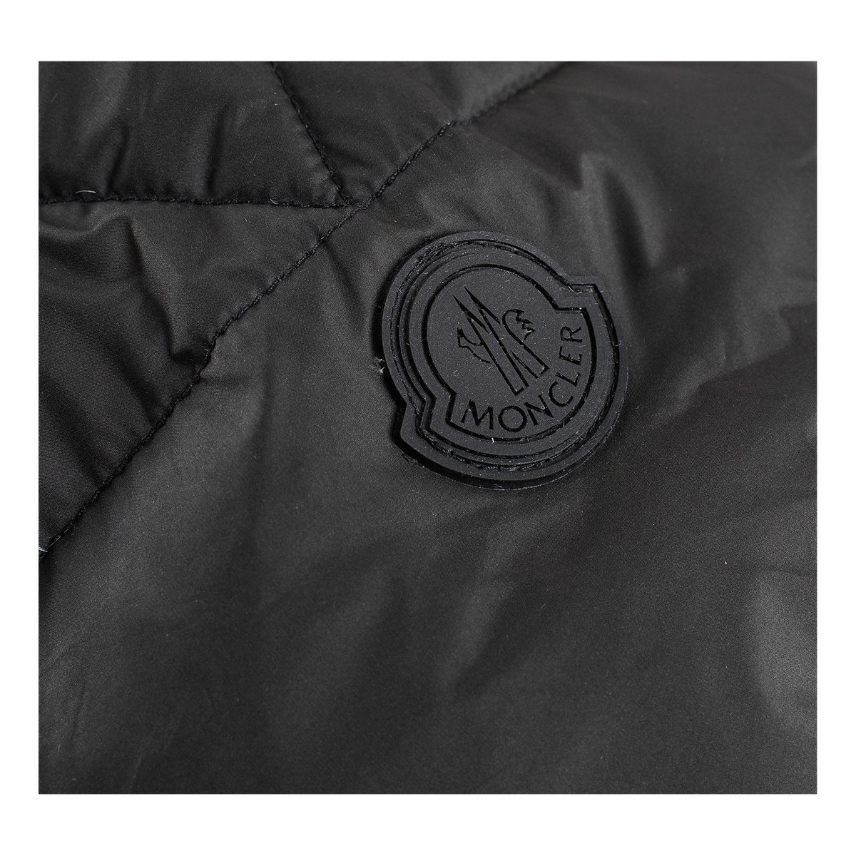 Moncler Black Down Puffer Jacket with Logo Hood and Contrast Lining