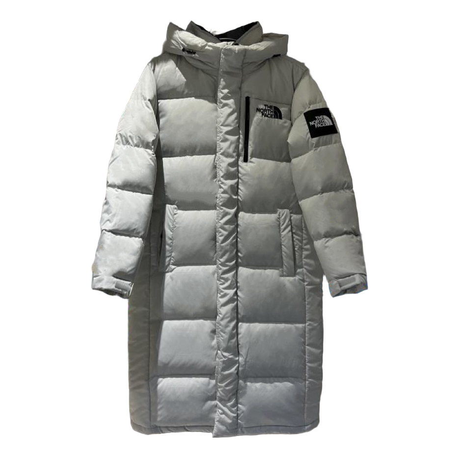 The North Face Color-Block Long Hooded Down Coat - Grey