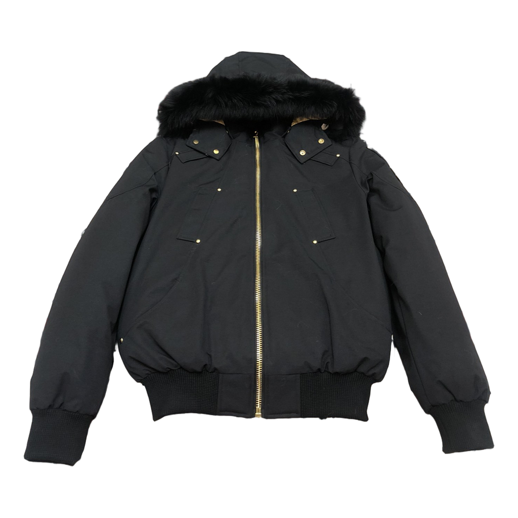 Moose Knuckles Gold Ballistic Fur-Trim Down Bomber Jacket - Black
