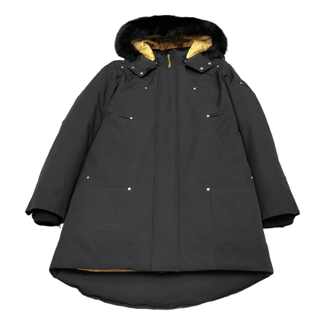 Moose Knuckles Gold-Lined Fur-Trim Long Down Parka - Black