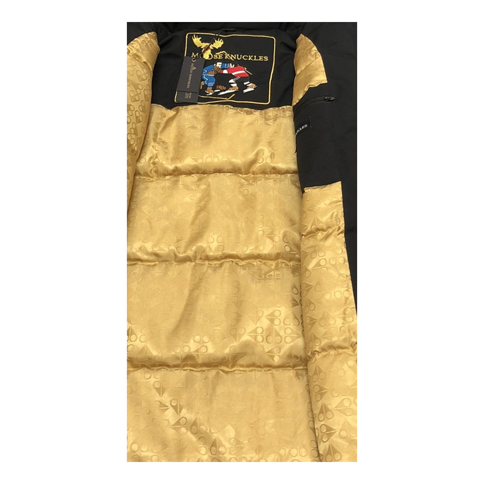 Moose Knuckles Gold-Lined Fur-Trim Long Down Parka - Black