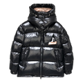Moncler Mountain-Badge Glossy Short Down Puffer Jacket - Black