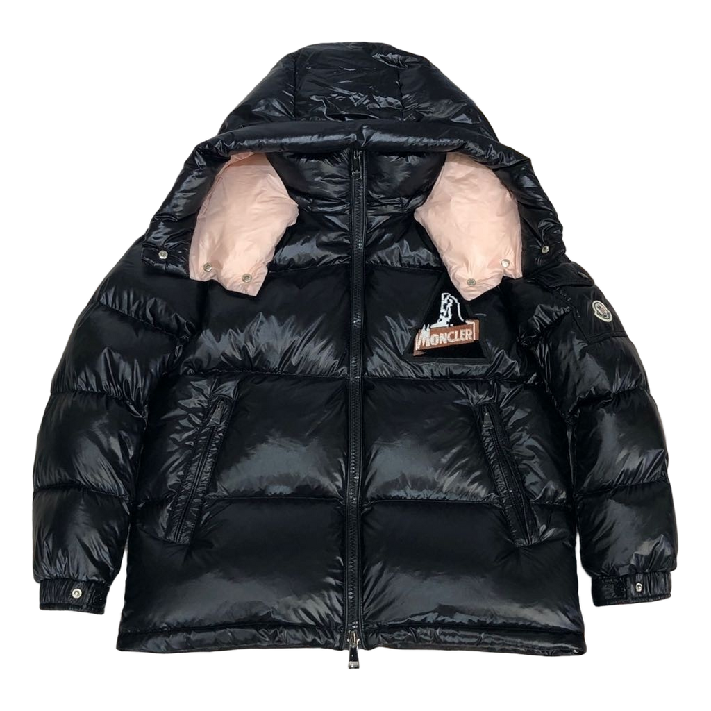 Moncler Mountain-Badge Glossy Short Down Puffer Jacket - Black