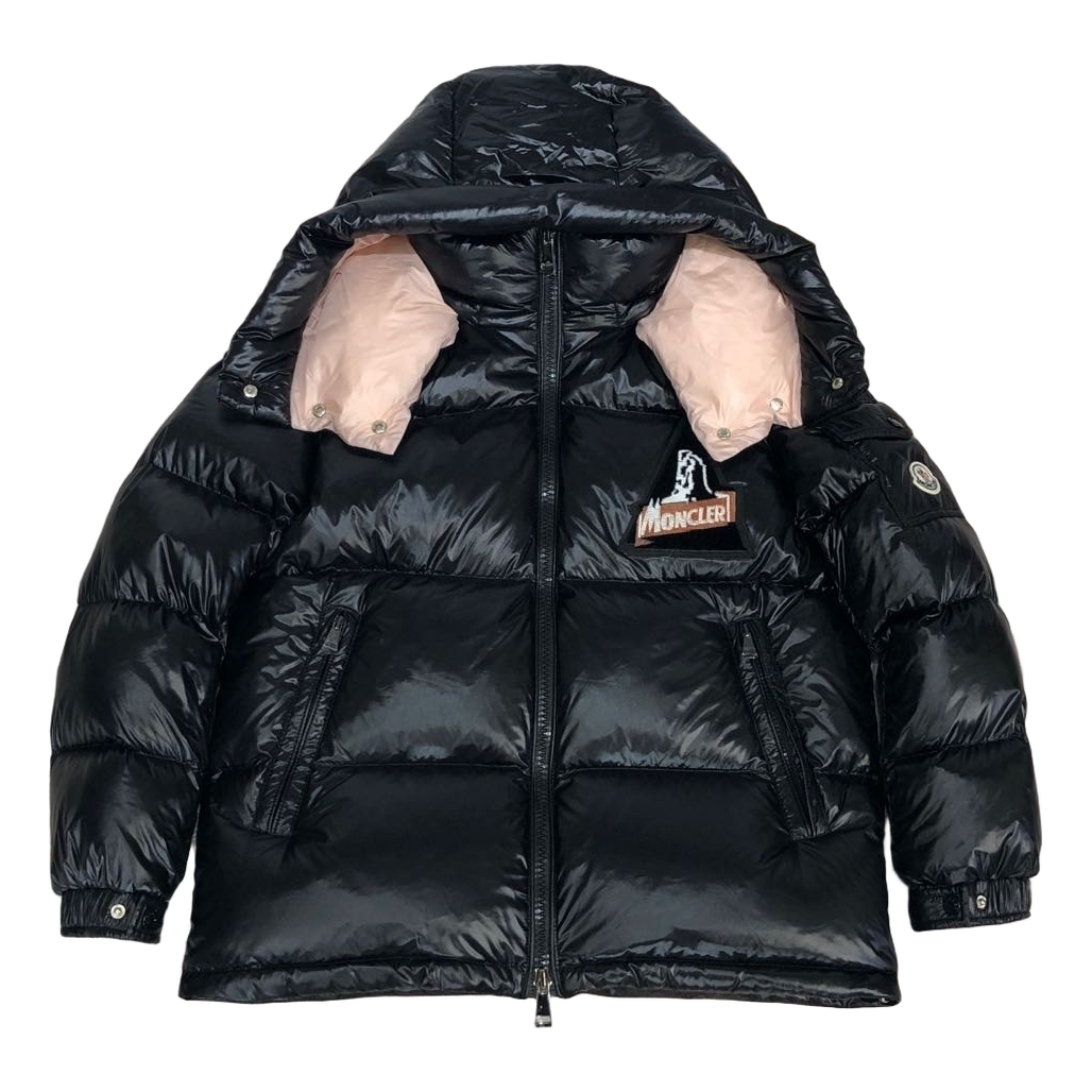 Moncler Mountain-Badge Glossy Short Down Puffer Jacket - Black