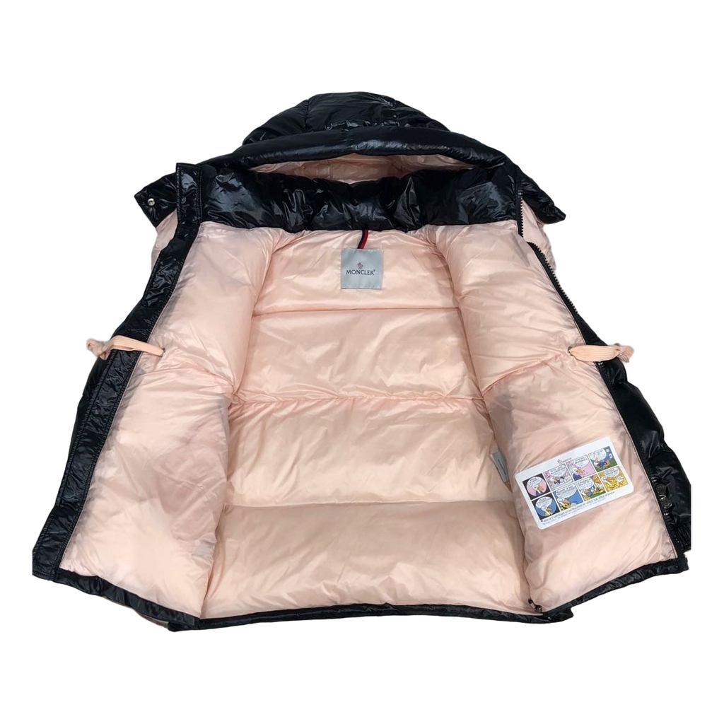 Moncler Mountain-Badge Glossy Short Down Puffer Jacket - Black
