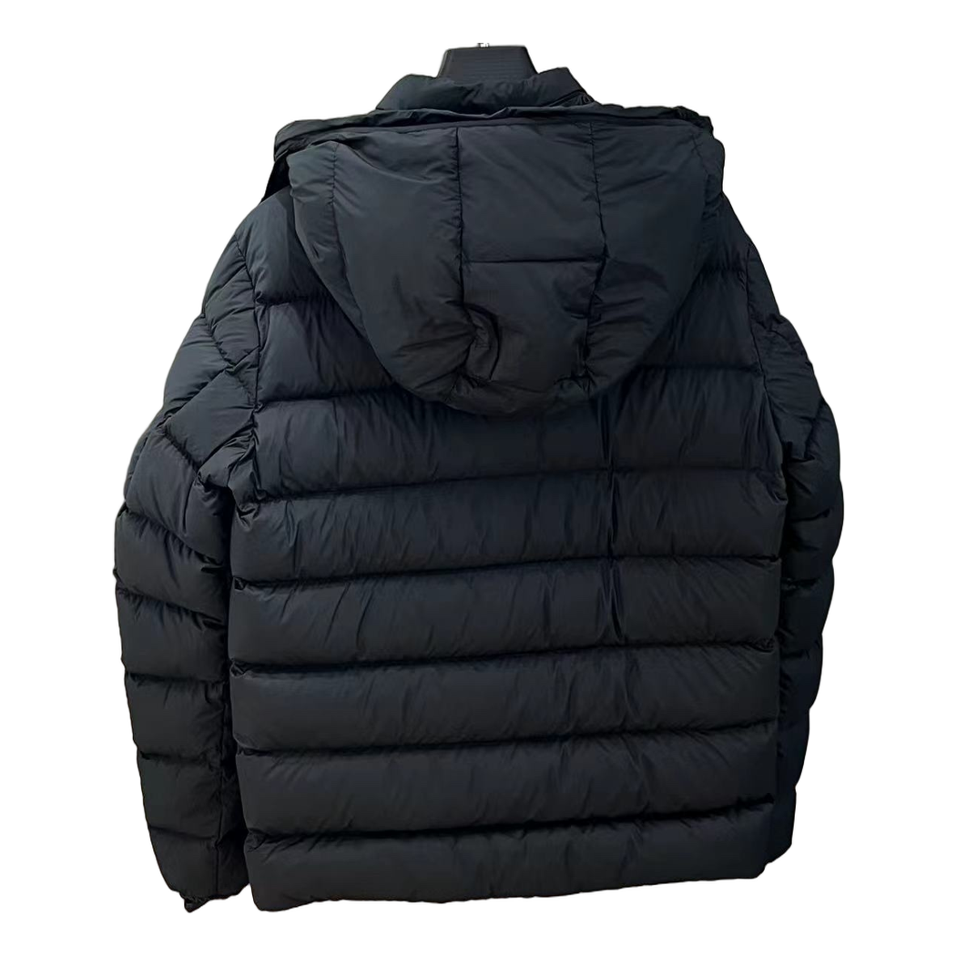 Moncler Vertical-Logo Hooded Down Puffer Jacket - Black