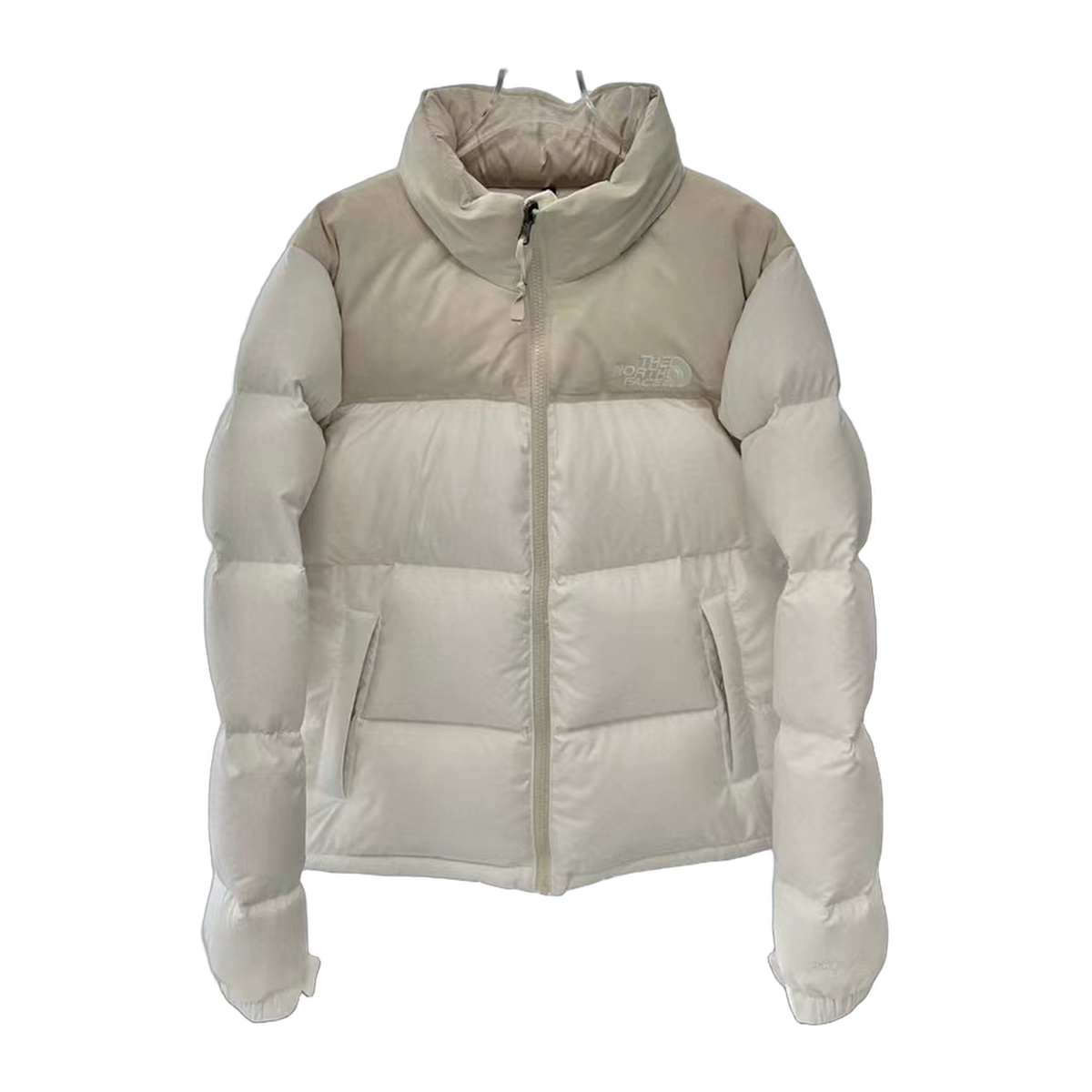 The North Face Cropped Puffer Jacket with Stand Collar - Cream